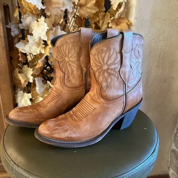 Dingo Tan Leather Western Ankle Boots - Picture 3 of 13